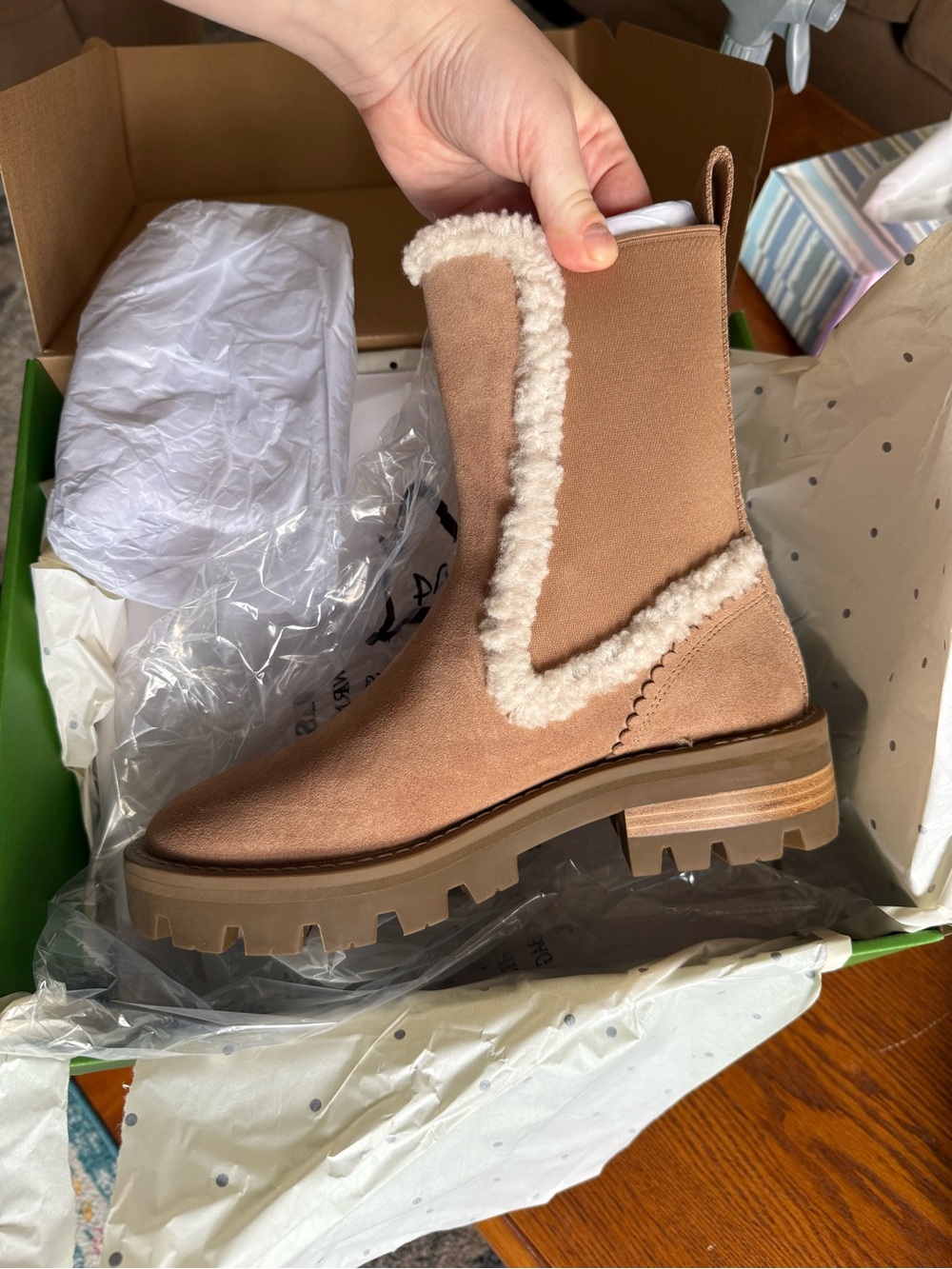 NIB Kate Spade Piper Chelsea suede faux shearling boots / size 8
